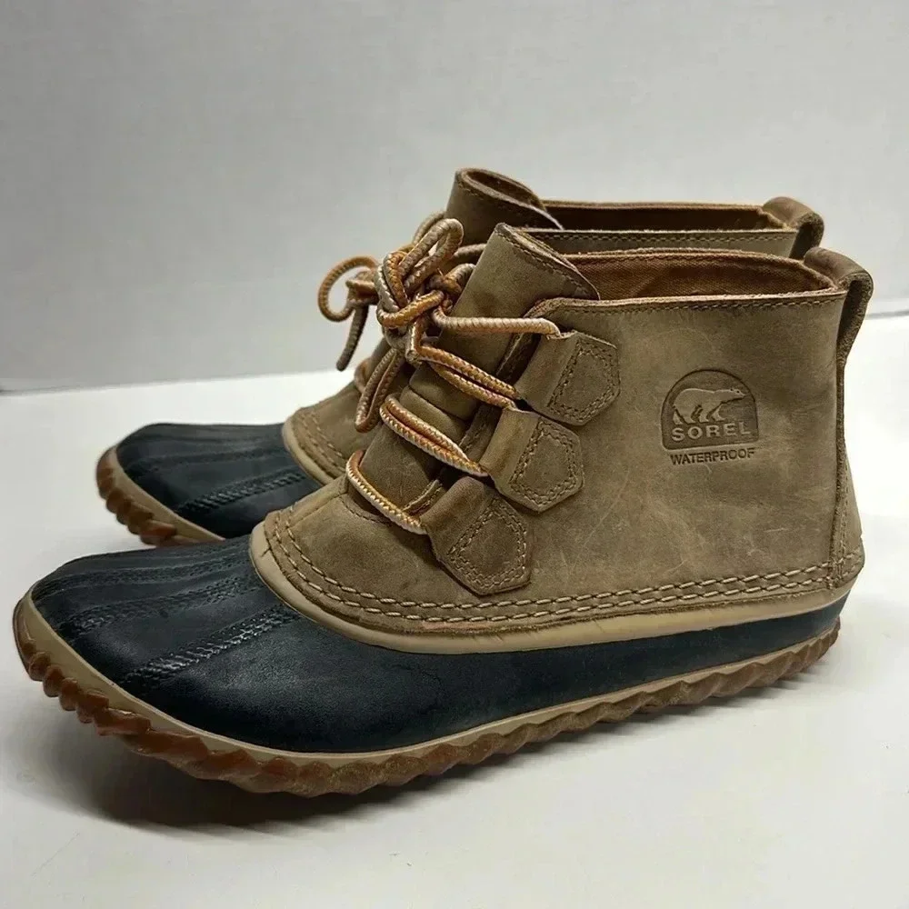 Sorel Out N about Leather Snow Boot Waterproof Lace Up Brown Black Women’s 7
